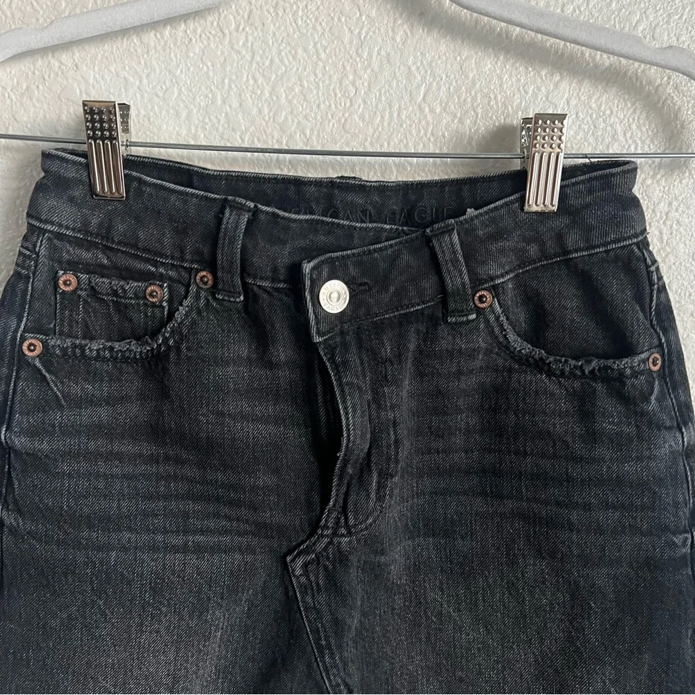 American Eagle‎ Women’s Denim Skirt Mini Black Wash Size 0 Crossover Button